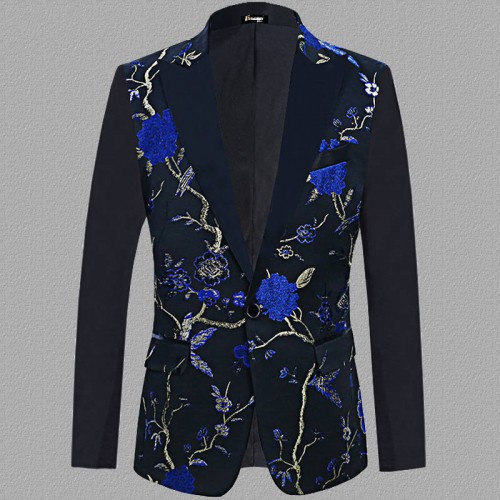 Men's green red blue flowers Jazz singers host chori stage performance blazers embroidered Host night club dj stage coats for man master of ceremonies show dress suit for male